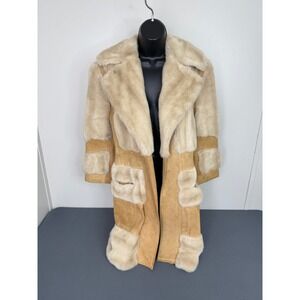 London Leathers Lilli Ann Coat Womens Tan Suede Faux Fur Trim Vintage Longline
